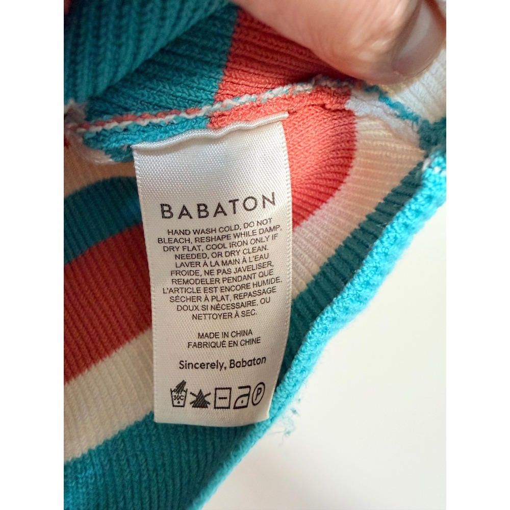 Babaton Sculpt Knit Striped Crop Top Square Neck Tank Coral Teal White Sz Small - Picture 5 of 6